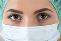 Close up portrait of young female surgeon doctor