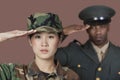 Close-up portrait of young female soldier with mal Royalty Free Stock Photo