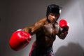 Close-up portrait of young man with boxing helmet