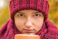 Close-up portrait of young man posing with a cup of tea Royalty Free Stock Photo