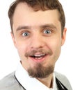 Close-up Portrait of young smiling and happy beard man