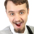 Close-up Portrait of young smiling and happy beard man