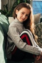 Close up portrait of young teenage caucasian girl at home Royalty Free Stock Photo