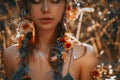 Close up portrait of young and tender woman on a feild at sunset Royalty Free Stock Photo