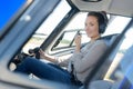 close up portrait young woman helicopter pilot Royalty Free Stock Photo