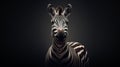 Close-up portrait of a zebra on a black background. Looks into the camera. Generative AI