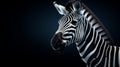 Close-up portrait of a zebra on a black background. Looks to the side. Generative AI