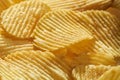 Close up potato chips top view food background. Royalty Free Stock Photo