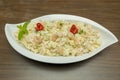 Close up of potato salad with shrimp and mayonnaise Royalty Free Stock Photo