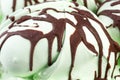 Pistachio ice-cream poured with chocolate. High resolution photo.