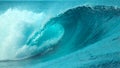 CLOSE UP: Powerful glistening barrel wave surges past a popular surf spot.