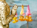 Close up praying hands of Buddha. Praying hands golden of Buddha. Royalty Free Stock Photo