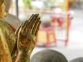 Close up praying hands of Buddha. Praying hands golden of Buddha. Royalty Free Stock Photo