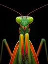 A close up of a praying mantisch on a black background Royalty Free Stock Photo