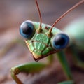 A close up of a praying mantisch with blue eyes Royalty Free Stock Photo