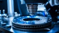 Close-Up of Precision CNC Machine Tool in Operation with a Metallic Workpiece Undergoing Milling Royalty Free Stock Photo