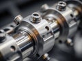 Close-up of a precision-engineered metallic shaft assembly with intricate components and polished surfaces used in advanced Royalty Free Stock Photo