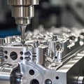 close-up of a precision machining process on a car engine head
