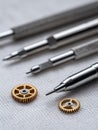 Close-up of Precision Tools and Gears on Fabric Background Royalty Free Stock Photo