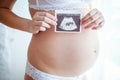 A snapshot of the ultrasound and pregnant belly Royalty Free Stock Photo