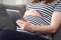 Close Up Of Pregnant Woman Using Digital Tablet At Home Royalty Free Stock Photo