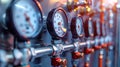 Close-Up of Pressure Gauges in an Industrial Setting. Concepts of Industrial Equipment, Precision Measurement Royalty Free Stock Photo