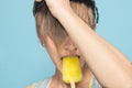 Close-up of a pretty girl eating ice cream Royalty Free Stock Photo