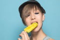 Close-up of a pretty girl eating ice cream Royalty Free Stock Photo