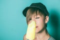 Close-up of a pretty girl eating ice cream Royalty Free Stock Photo