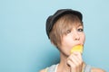 Close-up of a pretty girl eating ice cream Royalty Free Stock Photo