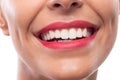 Close up of pretty lips, beautiful smile and healthy teeth Royalty Free Stock Photo