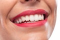 Close up of pretty lips, beautiful smile and healthy teeth Royalty Free Stock Photo