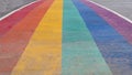 Close up of Pride Rainbow Sidewalk Crosswalk in downtown