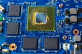 Close up of a printed blue computer circuit board Royalty Free Stock Photo