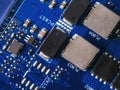 Close up of a printed blue computer circuit board Royalty Free Stock Photo