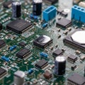 Close up of a printed circuit board featuring various electronic components Royalty Free Stock Photo