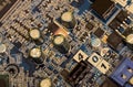 Close up of printed circuits on motherboard