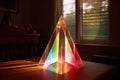 close-up of a prism dispersing light into a rainbow