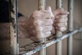 Close up of prisoner hands in jail Royalty Free Stock Photo