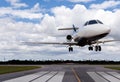 Close up of a private jet landing Royalty Free Stock Photo