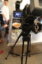 Close-up of a Professional camcorder during a food shooting in the kitchen