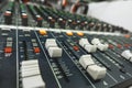 Close-up of professional concert mixing console, equipment for sound mixer control Royalty Free Stock Photo