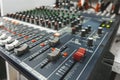 Close-up of professional concert mixing console, equipment for sound mixer control Royalty Free Stock Photo