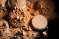 Close-up of a professional cosmetic product - beige face powder with different shades Royalty Free Stock Photo