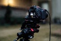 Professional Video Camera Rig Setup on Tripod for Filming Production Royalty Free Stock Photo