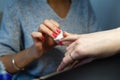 Woman hands to manicure in nail beauty salon filing close-up selective focus. Royalty Free Stock Photo