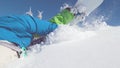 CLOSE UP: Professional snowboarder trips and falls flat on his face into snow.