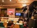 Close up Professional Video Camera in conference hall or seminar Royalty Free Stock Photo