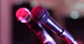 Close up of a professional vocal wire microphone on a microphone stand Royalty Free Stock Photo