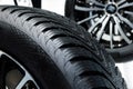 Close up profile modern car tyres Royalty Free Stock Photo